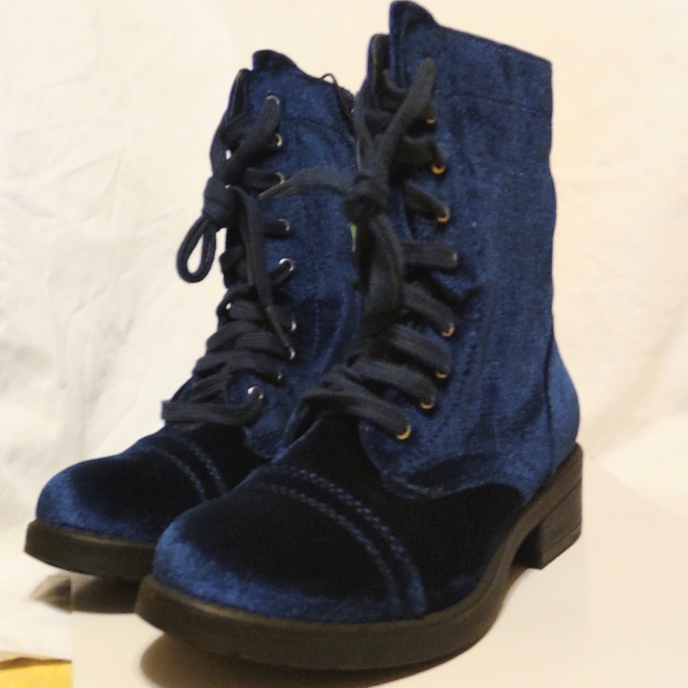 Combat Boots, Navy Blue Velvet, NWT, Last Pair!!